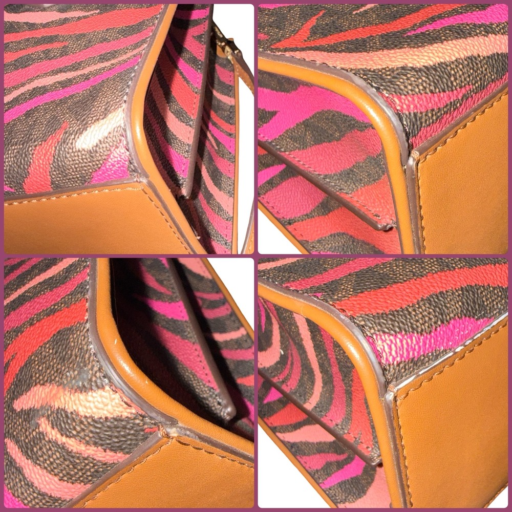 Michael Kors Maple Small Satchel Zebra Print Brown Multi Crossbody Bag Pink - Picture 14 of 15